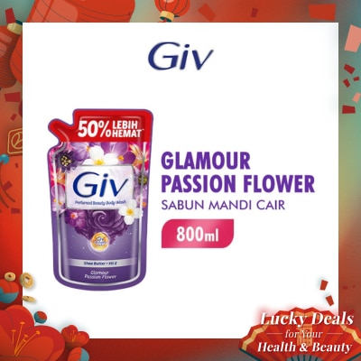 GIV Sabun Mandi Cair Ungu Passion Flowers & Sweet Berry Pouch 800ml