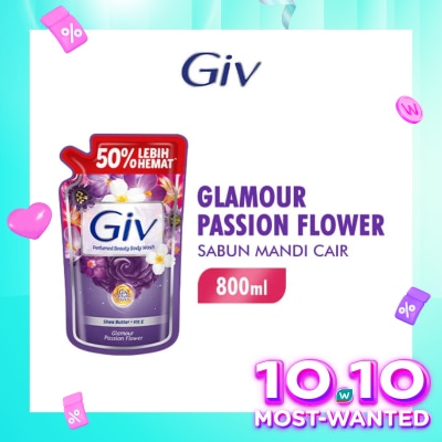 GIV Giv Beauty Liquid Bodywash Ungu Passion Flowers & Sweet Berry Pouch 800ml
