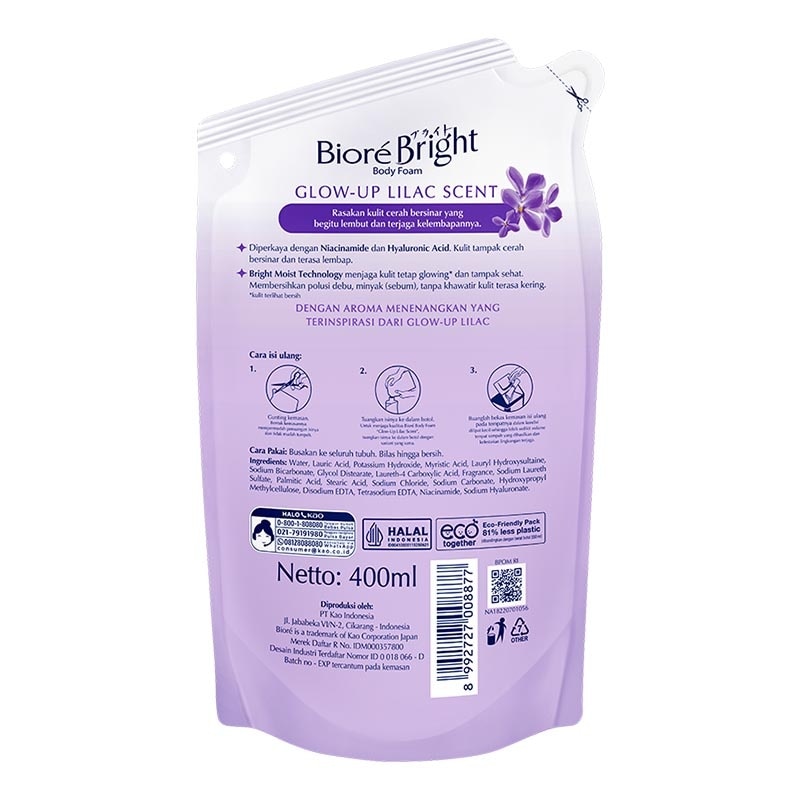 Bright Body Foam Sabun Mandi Cair Glow Up Lilac Pouch 400ml