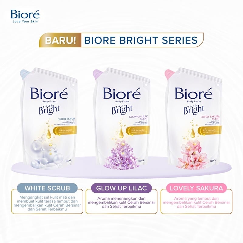 Bright Body Foam Sabun Mandi Cair Glow Up Lilac Pouch 400ml