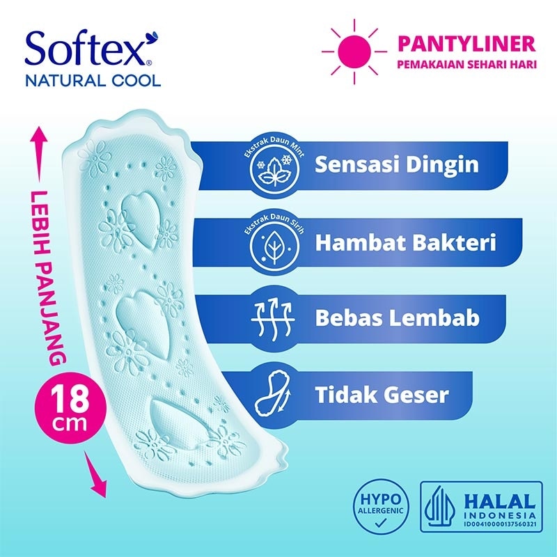 Softex Natural Cool + Panty Liner 18Cm 28'S