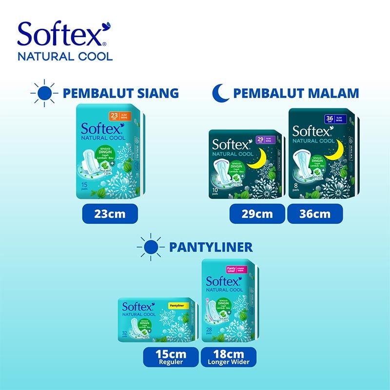 Softex Natural Cool + Panty Liner 18Cm 28'S