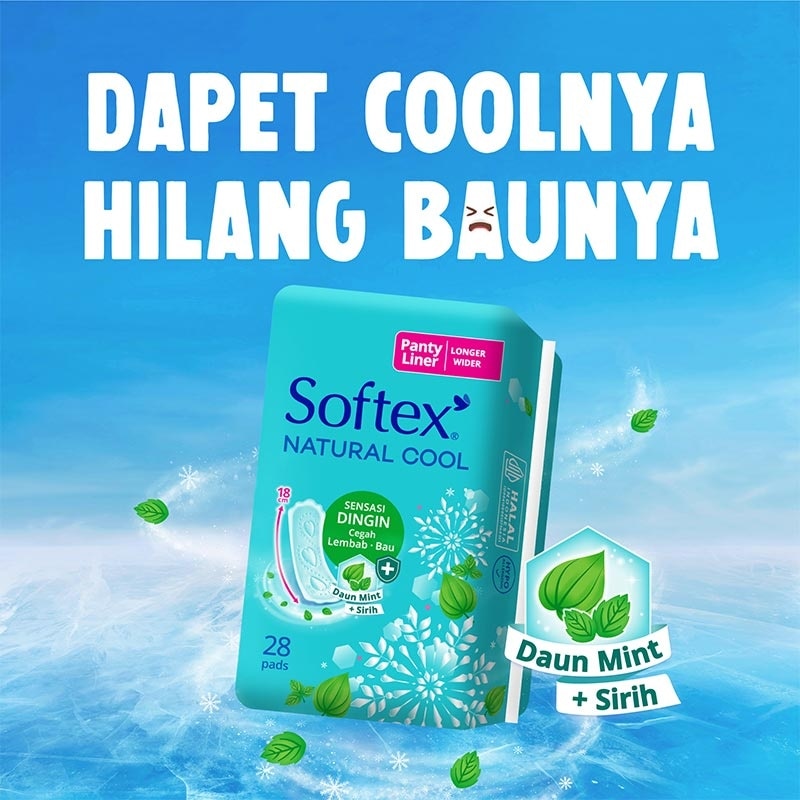 Softex Natural Cool + Panty Liner 18Cm 28'S