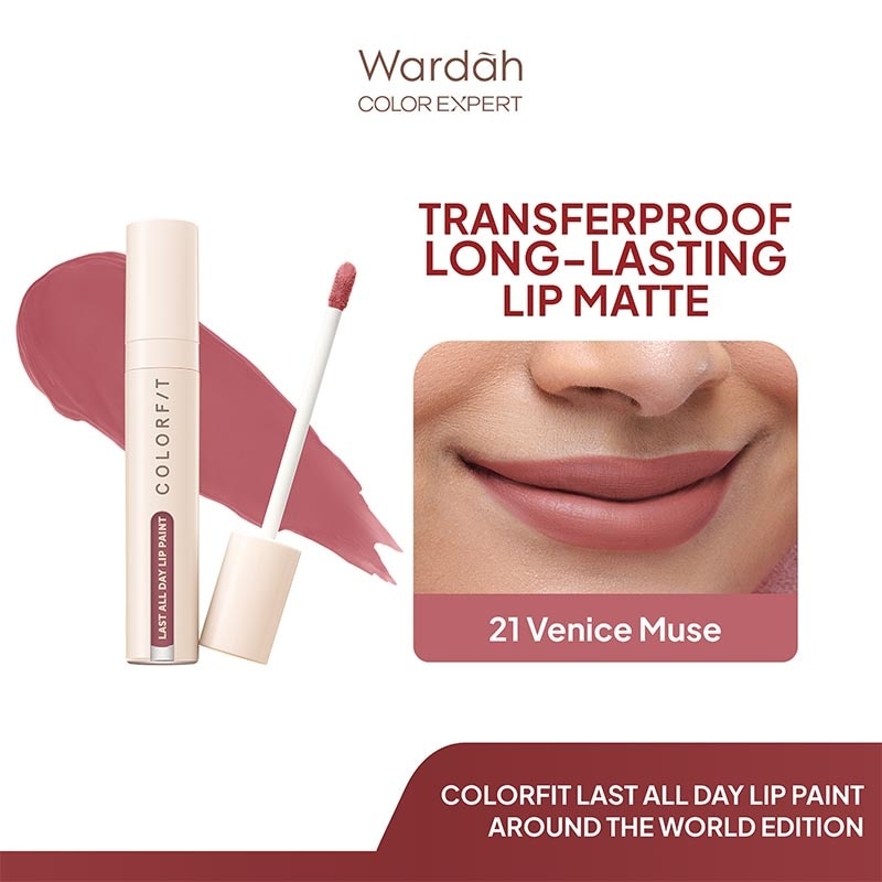 Colorfit Lip Paint Around the World 21. Venice Muse 4.2g - Lip Cream Tahan Lama Hingga 12 Jam dan Transferproof - Pigmented - Tekstur Creamy dan Nyaman Digunakan