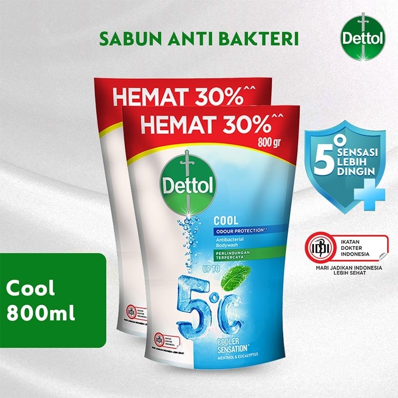 Dettol Body Wash Cool Pouch 800ml (2 pcs)