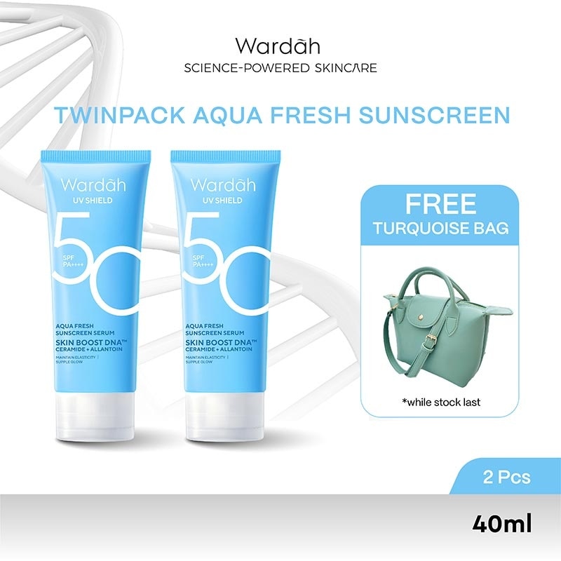 Wardah UV Shield Aqua Fresh Sunscreen Serum SPF 50 PA ++++ 40 ML x 2 + Turquoise Bag