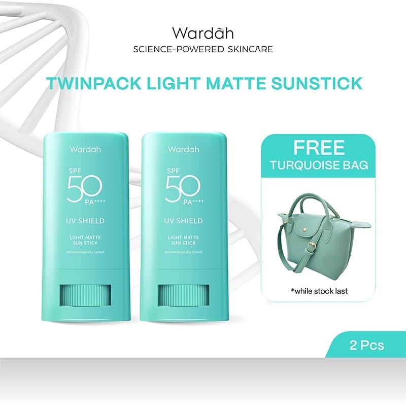 Wardah UV Shield Light Matte Sun Stick SPF50 PA++++ x 2 + Turquoise Bag