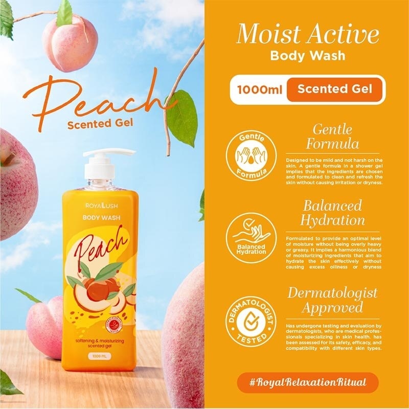 ROYALUSH BODY WASH-PEACH 1000ML