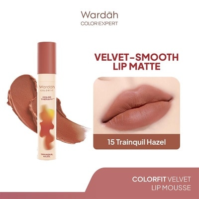 WARDAH - Colorfit Velvet Matte Lip Mousse Color Therapy 15 Tranquil Hazel 4g - Lip Cream Tahan Lama - Hasil Matte dan Blurry Effect