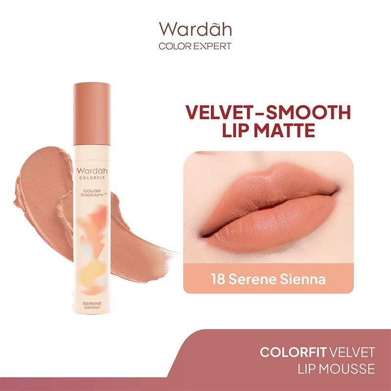 Colorfit Velvet Matte Lip Mousse Color Therapy 18 Serene Sienna 4g - Lip Cream Tahan Lama - Hasil Matte dan Blurry Effect