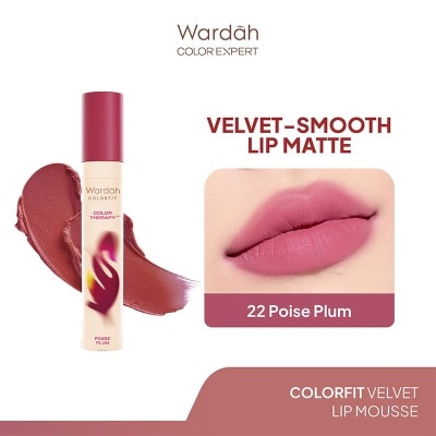 WARDAH Colorfit Velvet Matte Lip Mousse Color Therapy 22 Poise Plum 4g - Lip Cream Tahan Lama - Hasi