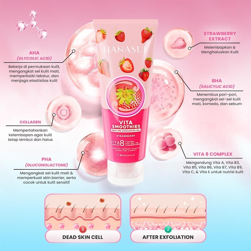 Hanasui Vita Smoothies Body Spa Exfoliating Gel Strawberry 180ml