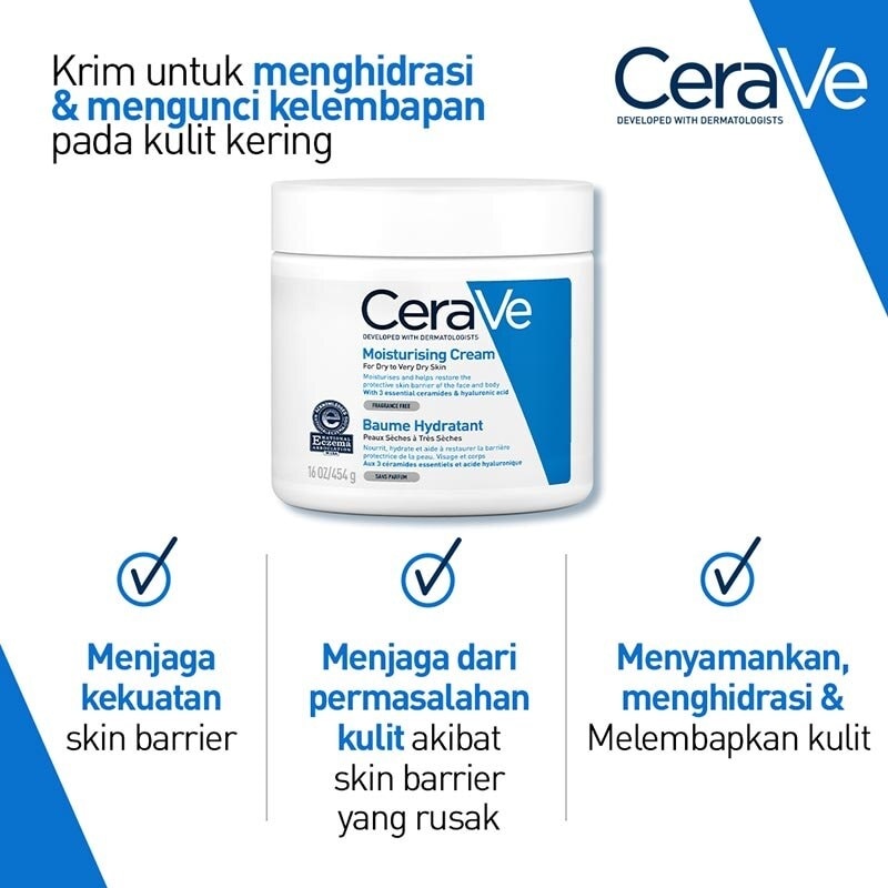 CeraVe Moisturising Cream 454 g – Skin Barrier Repair Moisturizer with Ceramide for Dry Skin [Pelembap Untuk Kulit Kering]