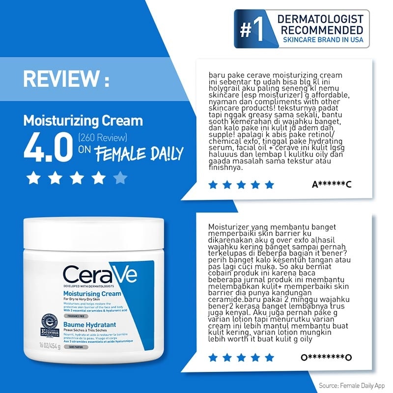 CeraVe Moisturising Cream 454 g – Skin Barrier Repair Moisturizer with Ceramide for Dry Skin [Pelembap Untuk Kulit Kering]