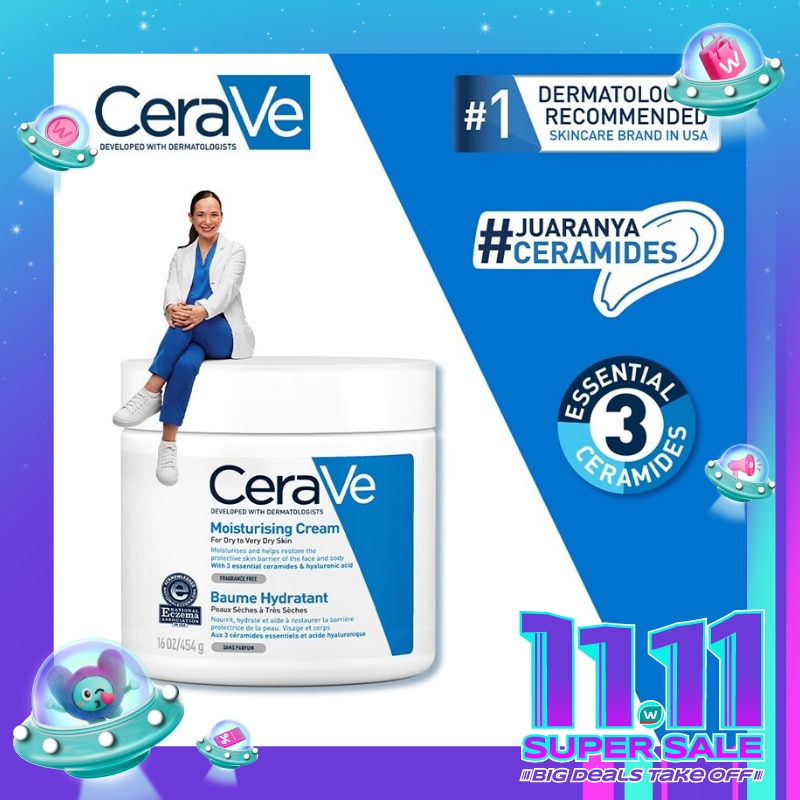 CeraVe Moisturising Cream 454 g – Skin Barrier Repair Moisturizer with Ceramide for Dry Skin [Pelembap Untuk Kulit Kering]