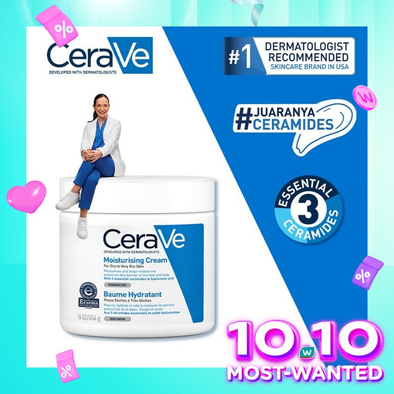 CeraVe Moisturising Cream 454 g – Skin Barrier Repair Moisturizer with Ceramide for Dry Skin [Pelembap Untuk Kulit Kering]
