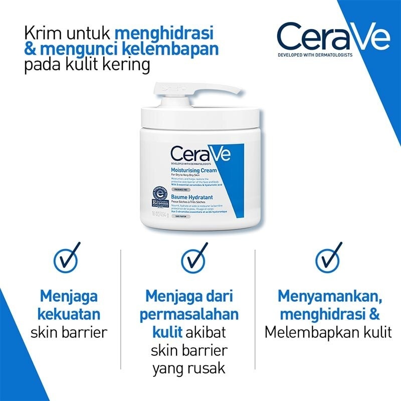 CeraVe Moisturising Cream 454 g with Pump – Skin Barrier Repair Moisturizer with Ceramide for Dry Skin [Pelembap Untuk Kulit Kering]