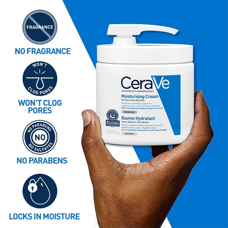 CeraVe Moisturising Cream 454 g with Pump – Skin Barrier Repair Moisturizer with Ceramide for Dry Skin [Pelembap Untuk Kulit Kering]