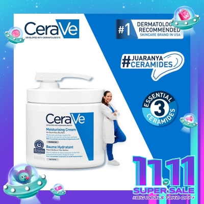 CERAVE CeraVe Moisturising Cream 454 g with Pump – Skin Barrier Repair Moisturizer with Ceramide for Dry Skin [Pelembap Untuk Kulit Kering]