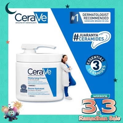 CERAVE CeraVe Moisturising Cream 454 g with Pump – Skin Barrier Repair Moisturizer with Ceramide for Dry Skin [Pelembap Untuk Kulit Kering]