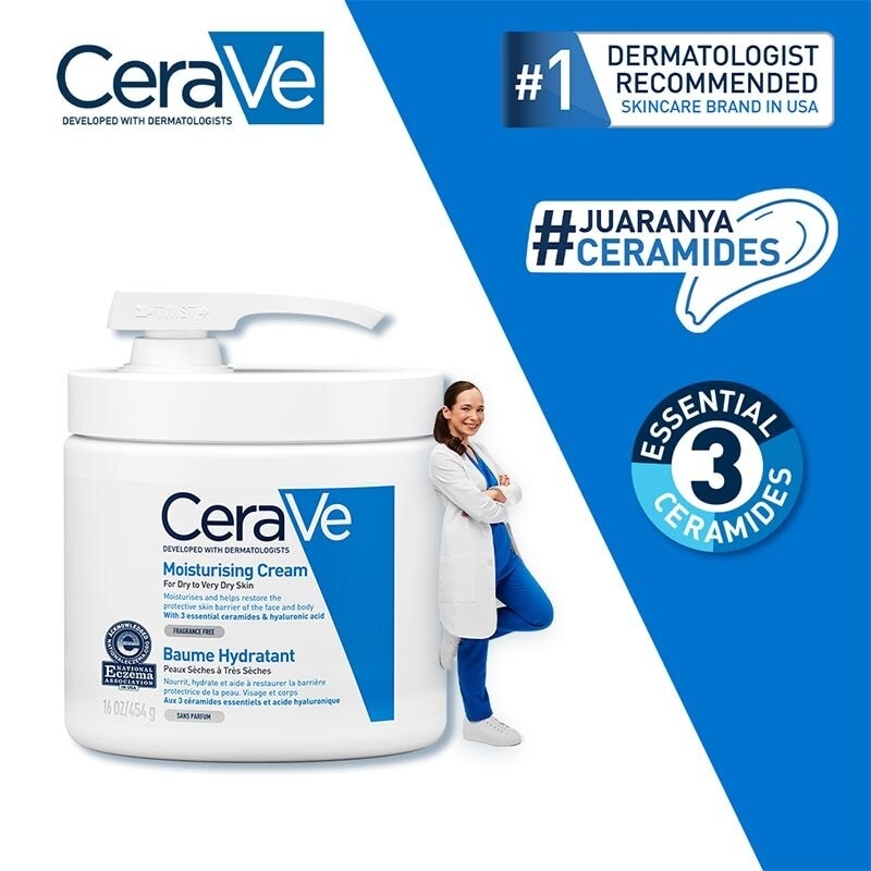 CeraVe Moisturising Cream 454 g with Pump – Skin Barrier Repair Moisturizer with Ceramide for Dry Skin [Pelembap Untuk Kulit Kering]