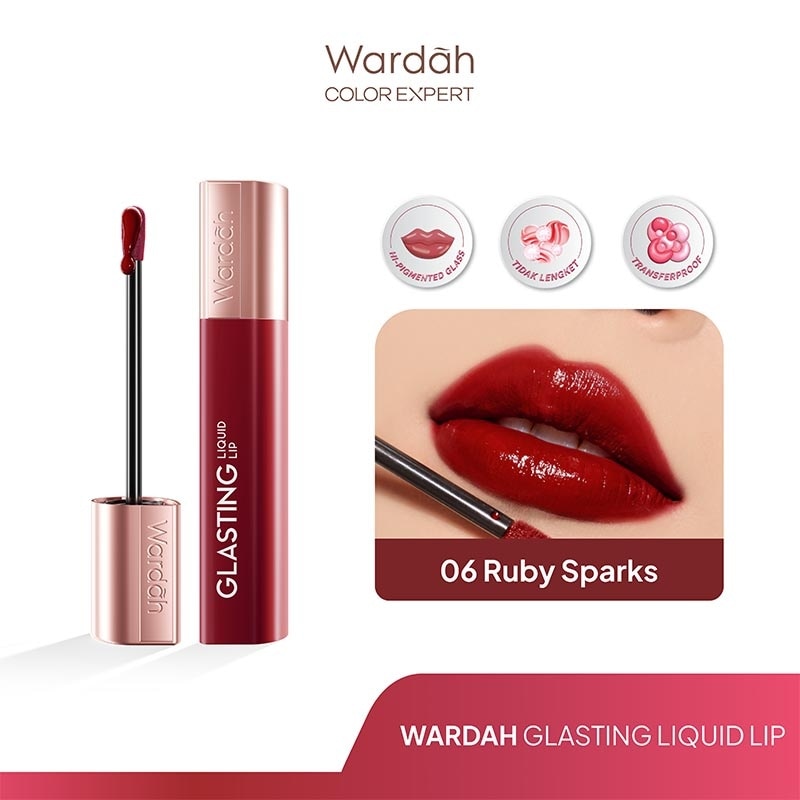 Glasting Liquid Lip 06 Ruby Sparks 3.5g - Hi-Pigmented Glass Color, Ringan, Tidak Lengket, Transferproof