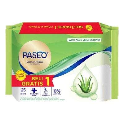 Paseo Anti Bacterial Wipes Gazette 25'S (Buy 1 Get 1 Free)