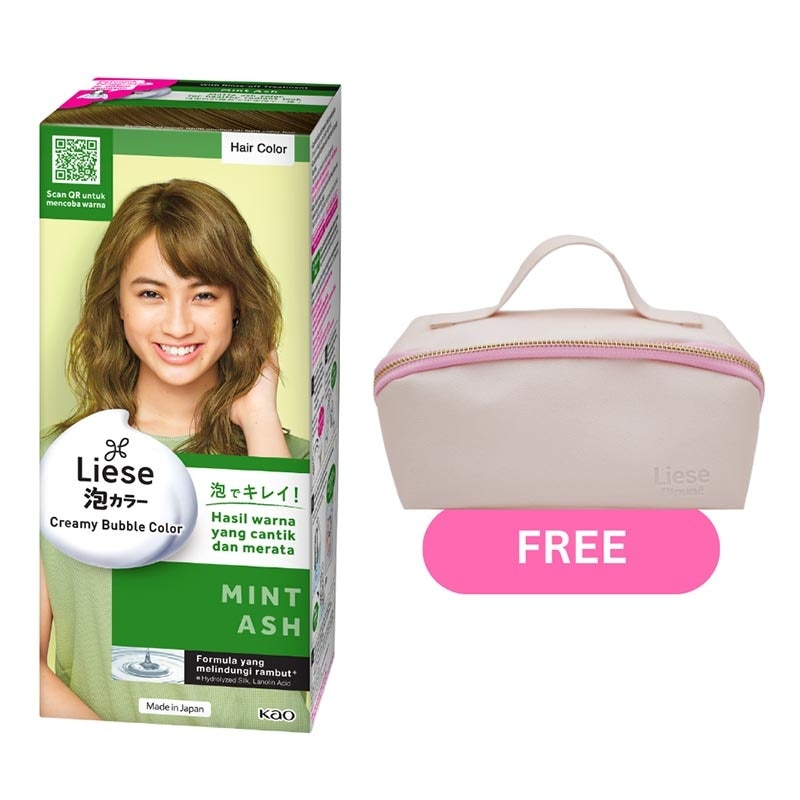 Liese Hair Color Creamy Bubble Color Mint Ash + Pouch