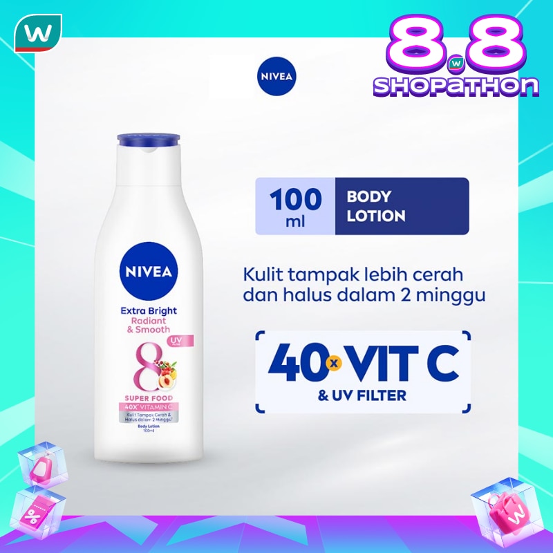 Promo Harga Nivea Body Lotion Extra White Radiant & Smooth 100 ml - Watsons