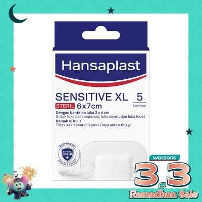 HANSAPLAST Plester Sensitive Steril XL isi 5 Bantalan Kain Sensitif