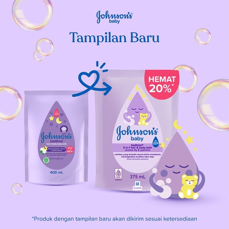 Johnsons Bedtime Hair & Body Baby Bath Pouch 400ml