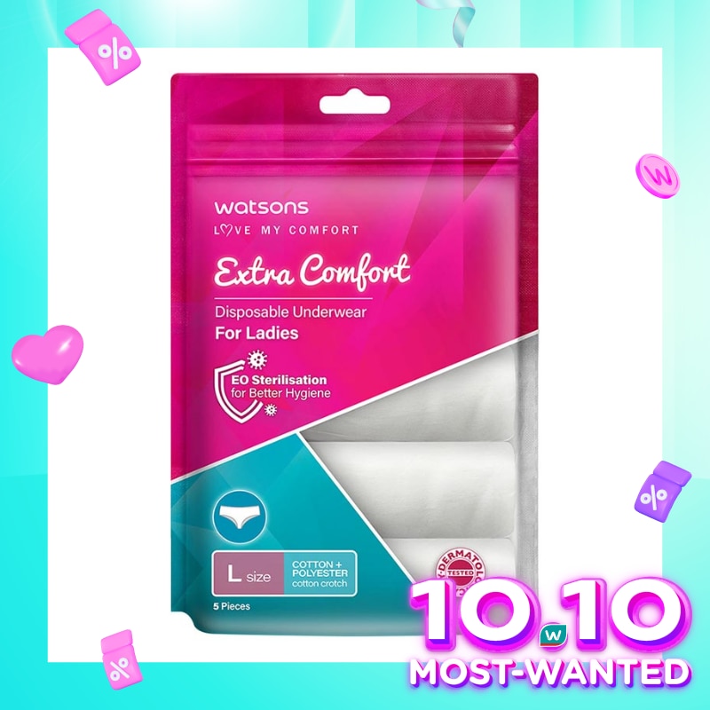 Watsons Disposable Underwear Cotton + Polyester Ladies L 5'S