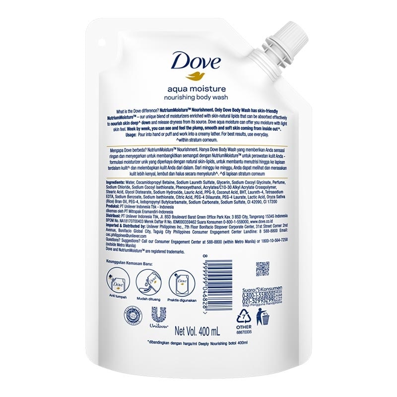 Dove Body Wash Aqua Moisture Refill 400ml