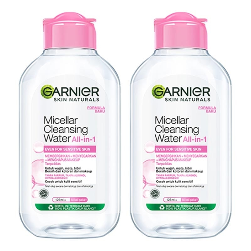 (PAKET HEMAT ISI 2) Garnier Micellar Cleansing Water Pink - 125 ml - (Skin Care Pembersih Wajah & Makeup Untuk Kulit Sensitif) - Make Up