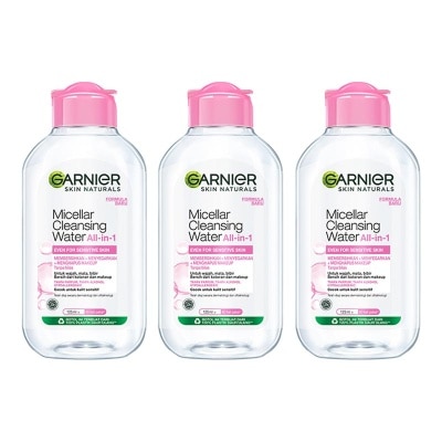 GARNIER (PAKET HEMAT ISI 3) Garnier Micellar Cleansing Water Pink - 125 ml - (Skin Care Pembersih Wajah & Makeup Untuk Kulit Sensitif) - Make Up