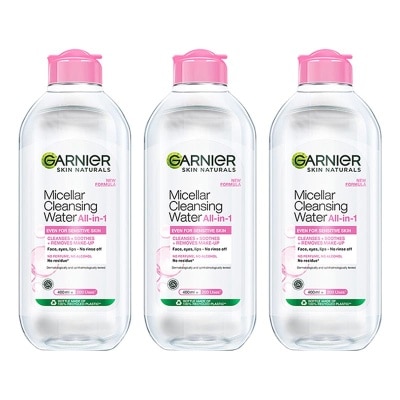 GARNIER (PAKET HEMAT ISI 3) Garnier Micellar Cleansing Water Pink - 400 ml - (Skin Care Pembersih Wajah & Makeup Untuk Kulit Sensitif) - Make Up