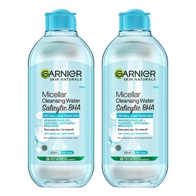 GARNIER [PAKET HEMAT ISI 2] Garnier Micellar Water Salicylic Blue - 400 ml - (Skincare Pembersih Wajah & Makeup Kulit Berminyak Rentan Berjerawat)