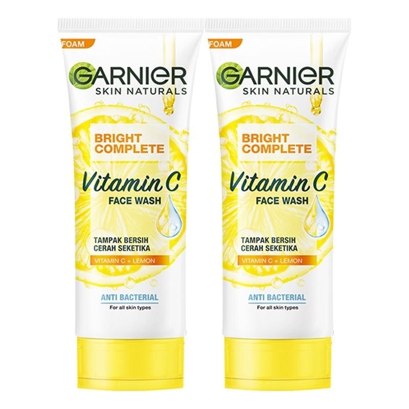 (PAKET HEMAT ISI 2) Garnier Bright Complete Vitamin C Brightening Face Wash 100ml - (Skincare Pembersih Wajah Untuk Kulit