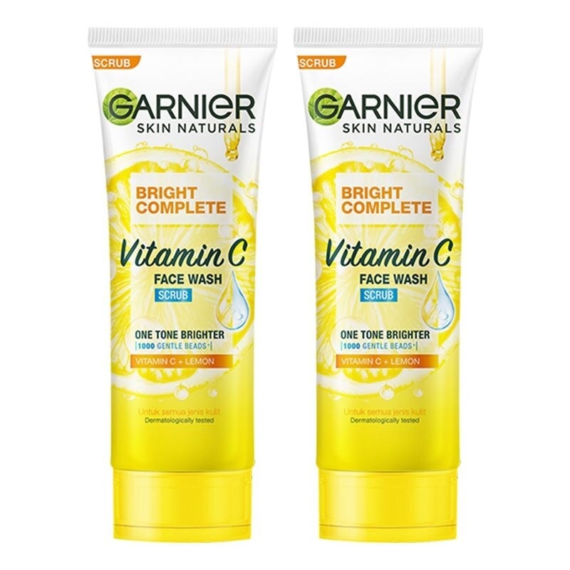 (PAKET HEMAT ISI 2) Garnier Bright Complete Speed Brightening Scrub Cleanser Skin Care -100 ml - (Pembersih Wajah Untuk Kulit Cerah Merona)