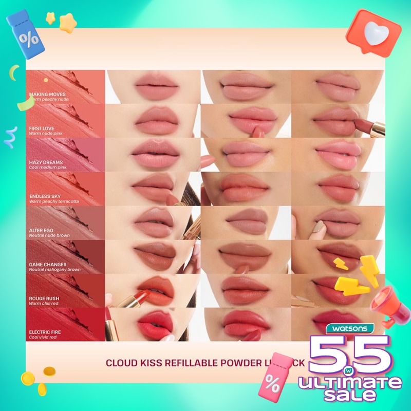 Esqa Cloud Kiss Refillable Powder Lipstick Electric Fire 4g