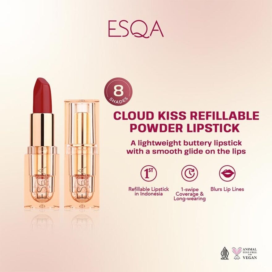 Esqa Cloud Kiss Refillable Powder Lipstick Rouge Rush 4g