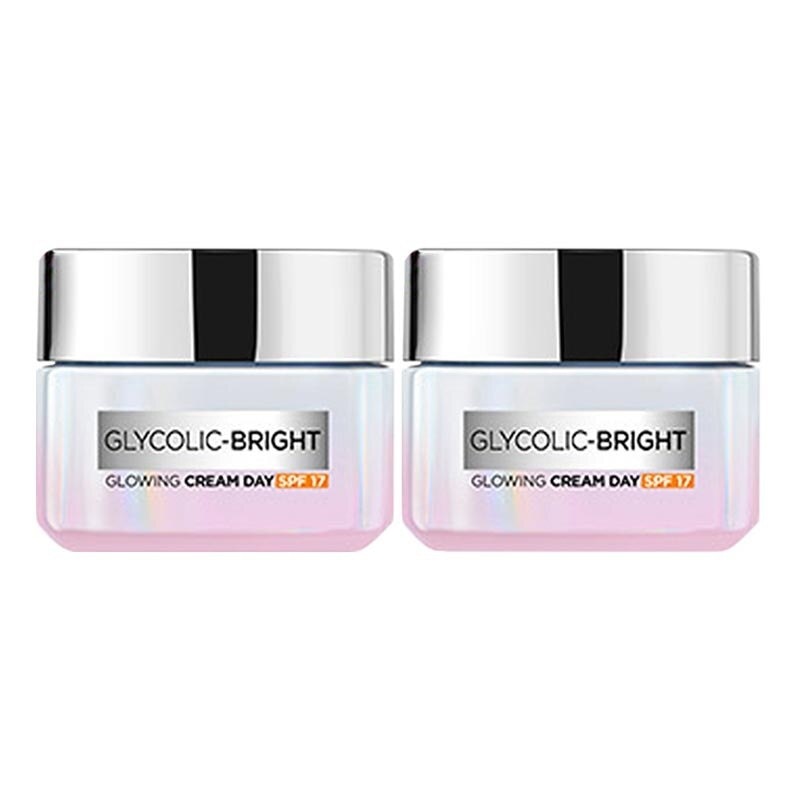 (PAKET HEMAT ISI 2) L'Oreal Paris Glycolic Bright Glowing Day Cream SPF18 50ml