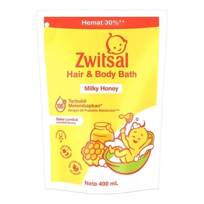 ZWITSAL Zwitsal Baby Hair & Body Bath Milky Honey Pouch 400ml