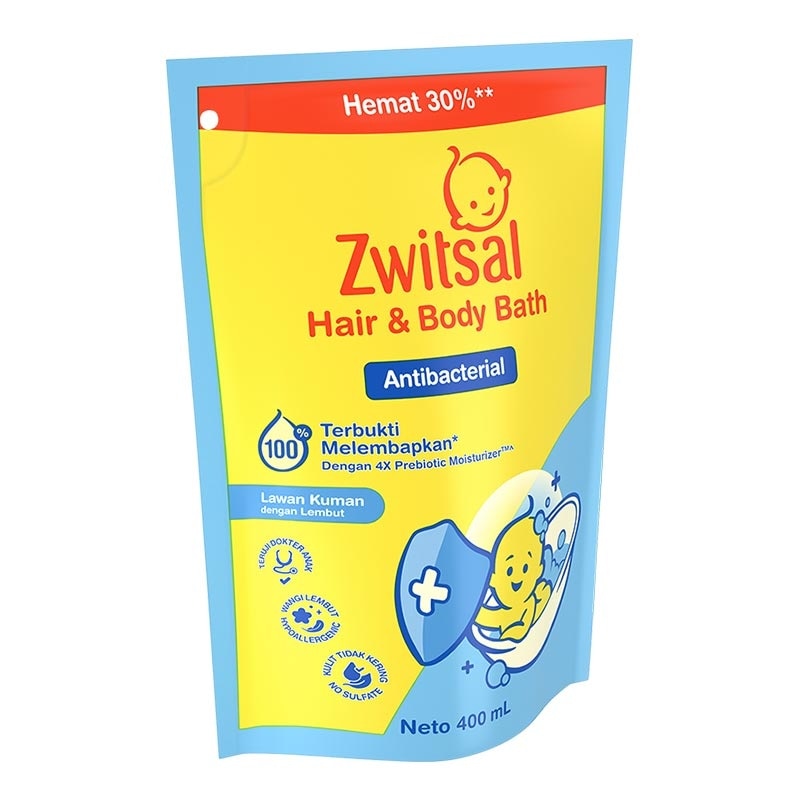 Zwitsal Baby Hair & Body Bath Antibacterial Pouch 400ml