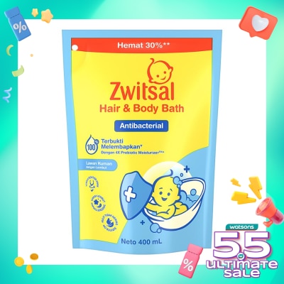 ZWITSAL Zwitsal Baby Hair & Body Bath Antibacterial Pouch 400ml