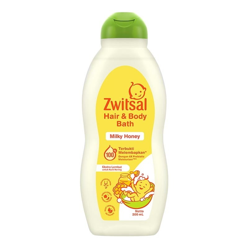 Zwitsal Baby Hair & Body Bath Milky Honey Bottle 200ml