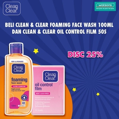 CLEAN & CLEAR Clear & Clear Foaming Facial Wash 100ml + Oil Control Film Pink 50's