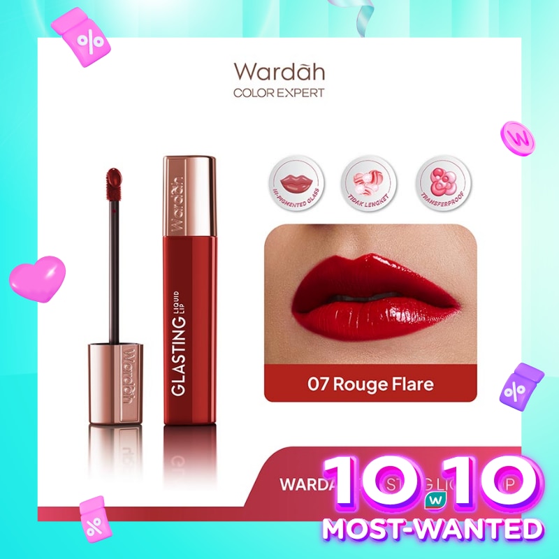 Glasting Liquid Lip 07 Rouge Flare 3.5g - Hi-Pigmented Glass Color, Ringan, Tidak Lengket, Transferproof