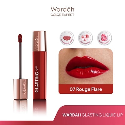 WARDAH Glasting Liquid Lip 07 Rouge Flare 3.5g - Hi-Pigmented Glass Color, Ringan, Tidak Lengket, Transferproof