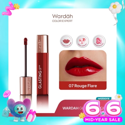 WARDAH - Glasting Liquid Lip 07 Rouge Flare 3.5g - Hi-Pigmented Glass Color, Ringan, Tidak Lengket, Transferproof